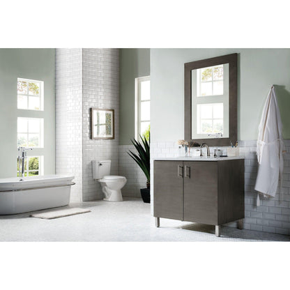 James Martin Metropolitan 36" Single Silver Oak Bathroom Vanity With 1" Arctic Fall Solid Surface Top and Rectangular Ceramic Sink