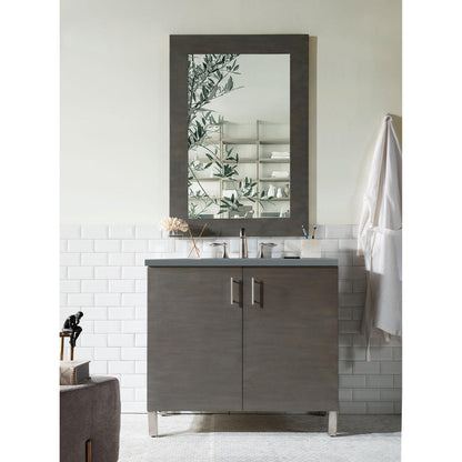 James Martin Metropolitan 36" Single Silver Oak Bathroom Vanity With 1" Cala Blue Quartz Top and Rectangular Ceramic Sink