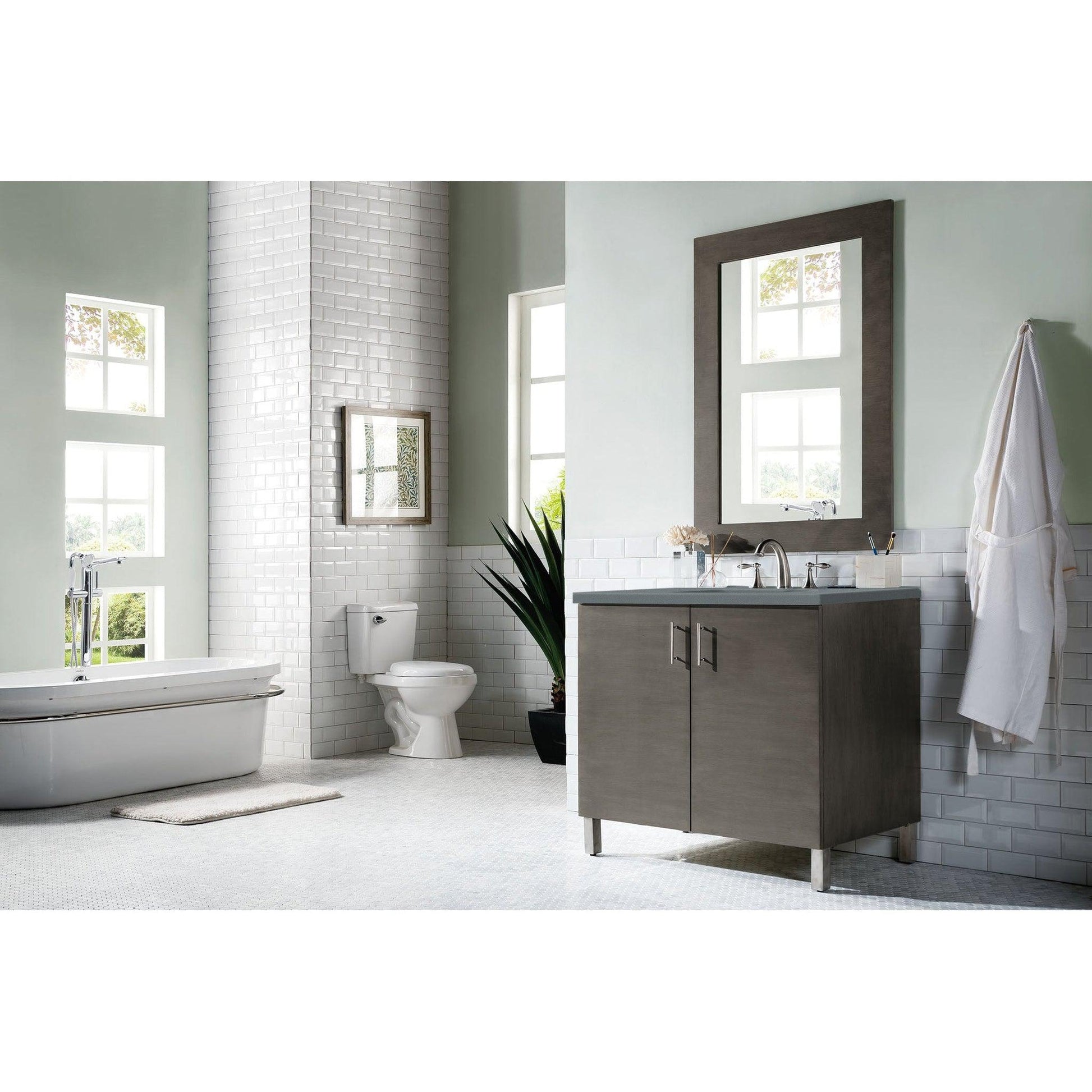 James Martin Metropolitan 36" Single Silver Oak Bathroom Vanity With 1" Cala Blue Quartz Top and Rectangular Ceramic Sink