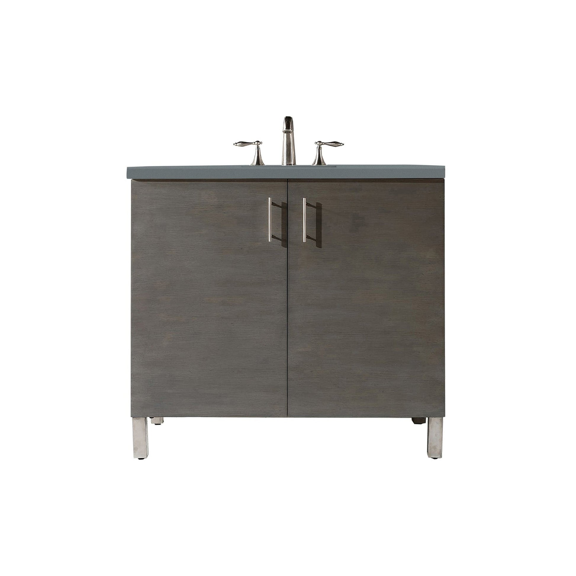 James Martin Metropolitan 36" Single Silver Oak Bathroom Vanity With 1" Cala Blue Quartz Top and Rectangular Ceramic Sink