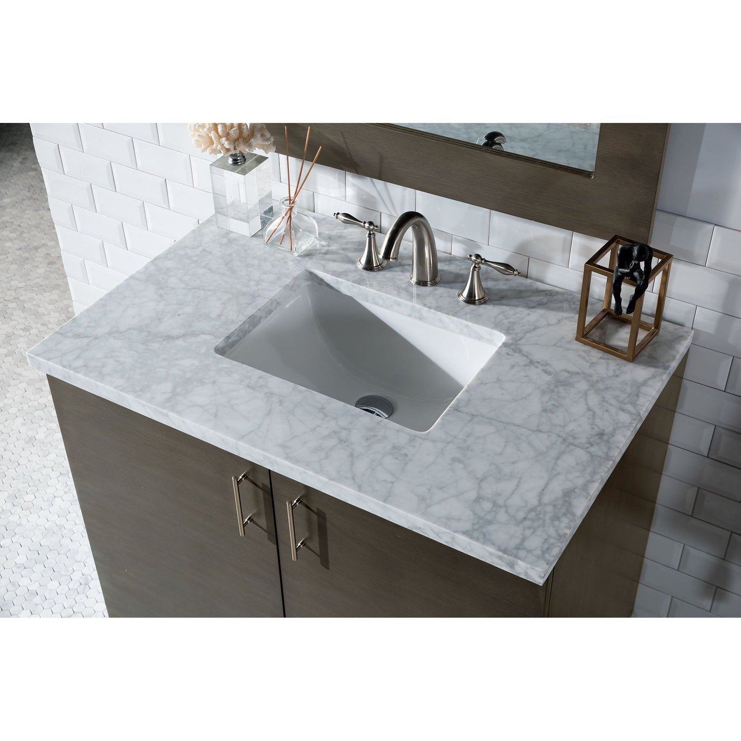 James Martin Metropolitan 36" Single Silver Oak Bathroom Vanity With 1" Carrara Marble Top and Rectangular Ceramic Sink