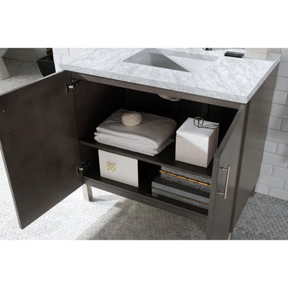 James Martin Metropolitan 36" Single Silver Oak Bathroom Vanity With 1" Carrara Marble Top and Rectangular Ceramic Sink