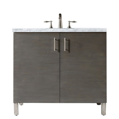 James Martin Metropolitan 36" Single Silver Oak Bathroom Vanity With 1" Carrara Marble Top and Rectangular Ceramic Sink