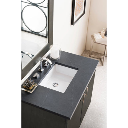 James Martin Metropolitan 36" Single Silver Oak Bathroom Vanity With 1" Charcoal Soapstone Quartz Top and Rectangular Ceramic Sink