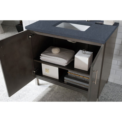 James Martin Metropolitan 36" Single Silver Oak Bathroom Vanity With 1" Charcoal Soapstone Quartz Top and Rectangular Ceramic Sink