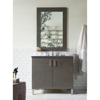 James Martin Metropolitan 36" Single Silver Oak Bathroom Vanity With 1" Charcoal Soapstone Quartz Top and Rectangular Ceramic Sink