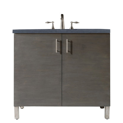 James Martin Metropolitan 36" Single Silver Oak Bathroom Vanity With 1" Charcoal Soapstone Quartz Top and Rectangular Ceramic Sink