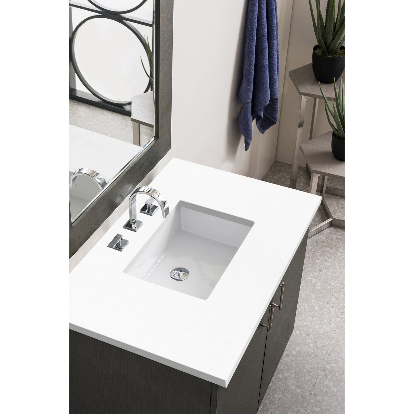 James Martin Metropolitan 36" Single Silver Oak Bathroom Vanity With 1" Classic White Quartz Top and Rectangular Ceramic Sink