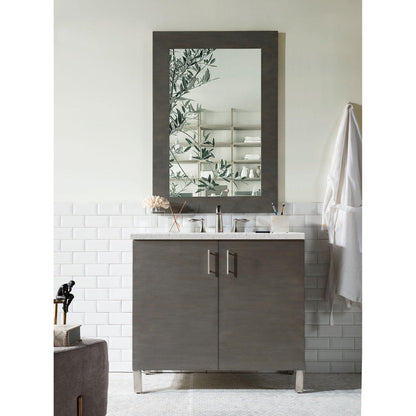 James Martin Metropolitan 36" Single Silver Oak Bathroom Vanity With 1" Eternal Jasmine Pearl Quartz Top and Rectangular Ceramic Sink