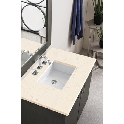 James Martin Metropolitan 36" Single Silver Oak Bathroom Vanity With 1" Eternal Marfil Quartz Top and Rectangular Ceramic Sink