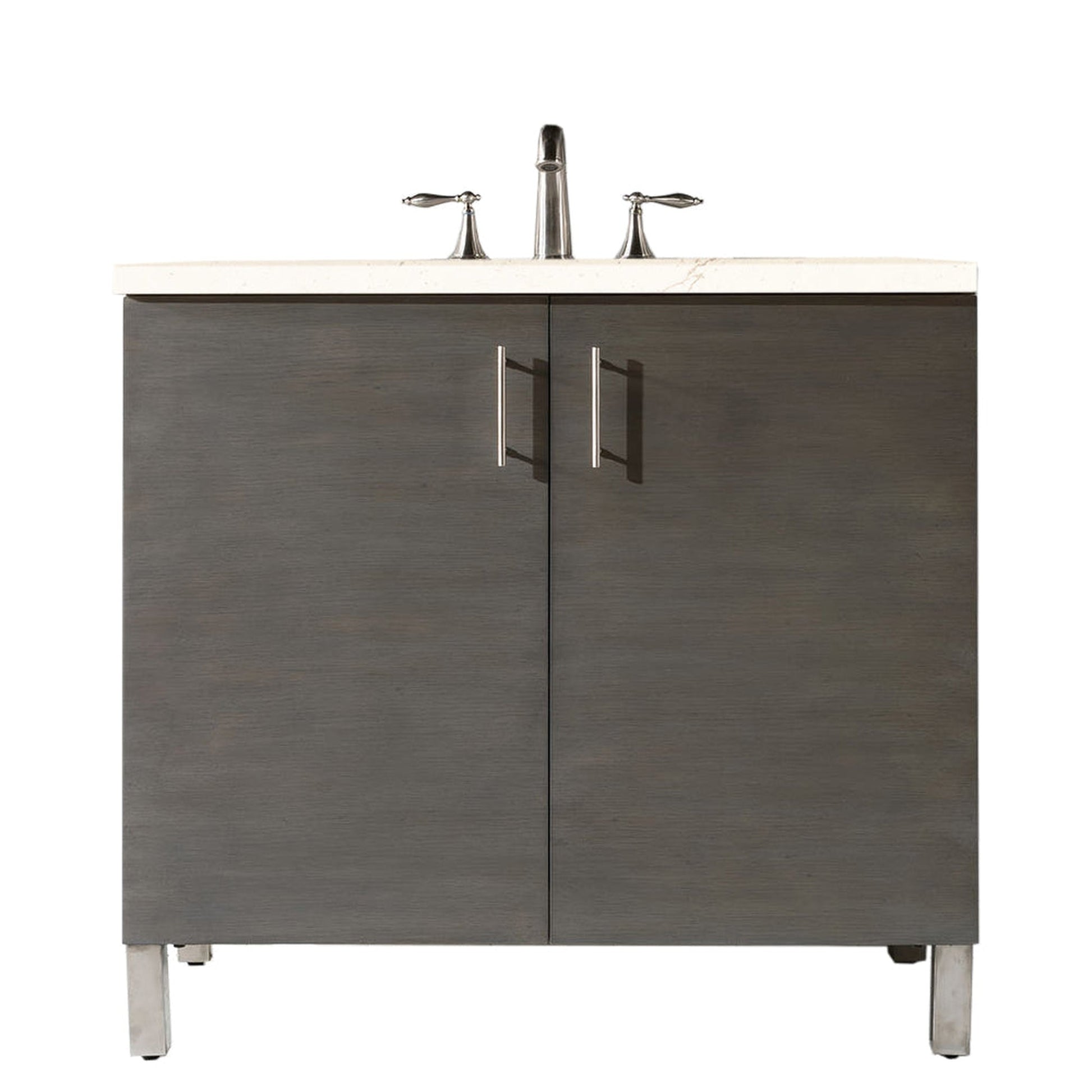 James Martin Metropolitan 36" Single Silver Oak Bathroom Vanity With 1" Eternal Marfil Quartz Top and Rectangular Ceramic Sink