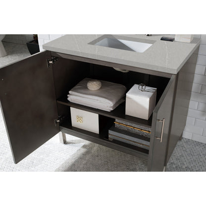 James Martin Metropolitan 36" Single Silver Oak Bathroom Vanity With 1" Eternal Serena Quartz Top and Rectangular Ceramic Sink