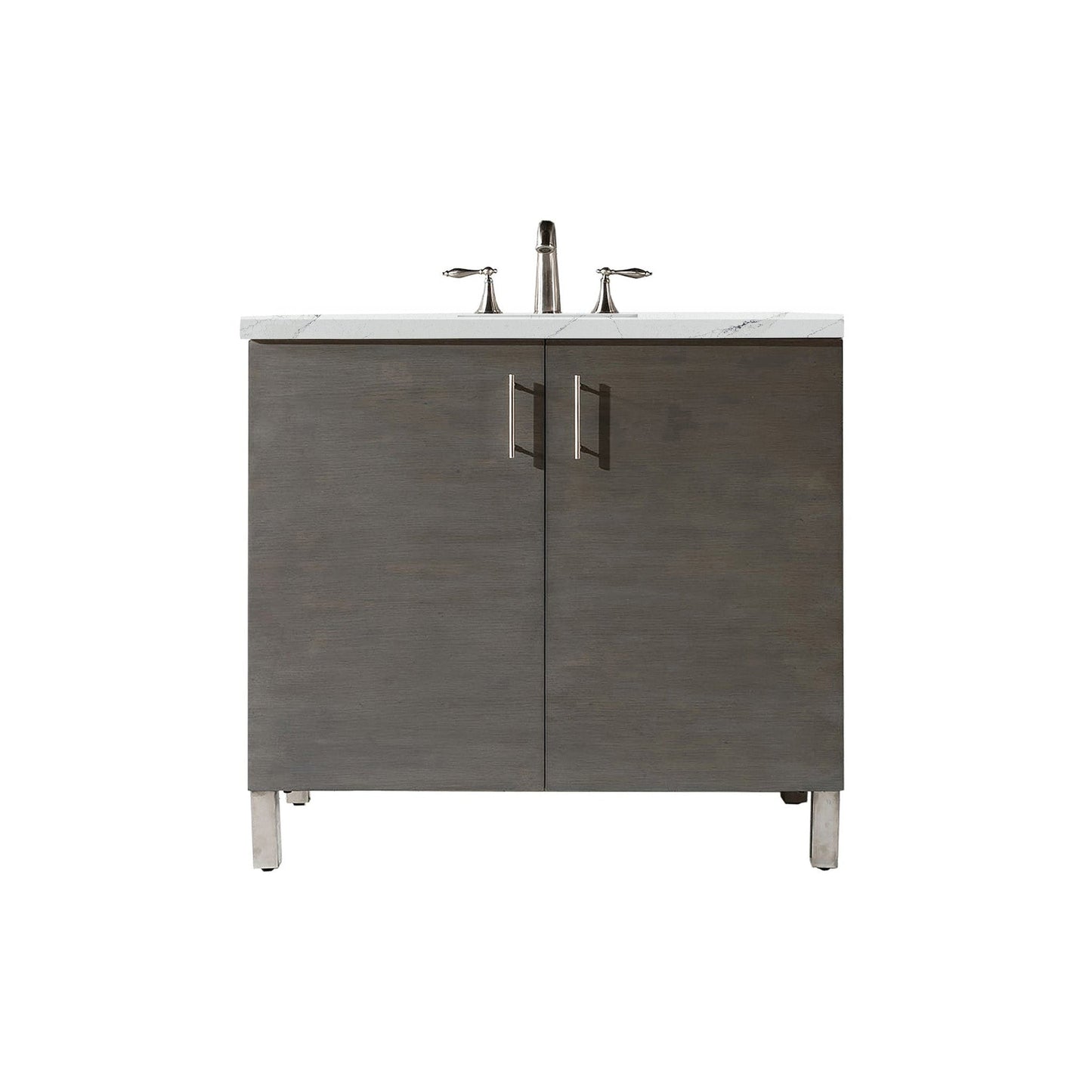 James Martin Metropolitan 36" Single Silver Oak Bathroom Vanity With 1" Ethereal Noctis Quartz Top and Rectangular Ceramic Sink