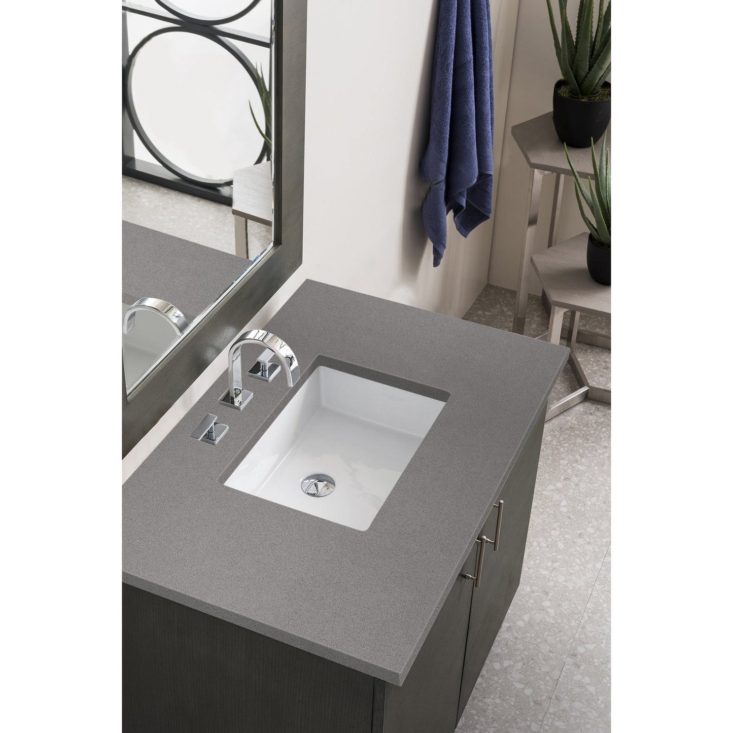 James Martin Metropolitan 36" Single Silver Oak Bathroom Vanity With 1" Gray Expo Quartz Top and Rectangular Ceramic Sink