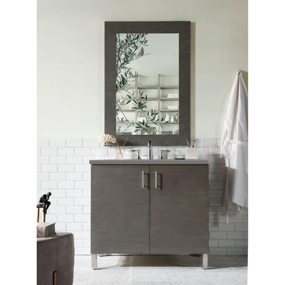 James Martin Metropolitan 36" Single Silver Oak Bathroom Vanity With 1" Gray Expo Quartz Top and Rectangular Ceramic Sink