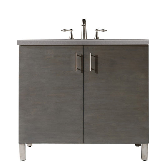 James Martin Metropolitan 36" Single Silver Oak Bathroom Vanity With 1" Gray Expo Quartz Top and Rectangular Ceramic Sink
