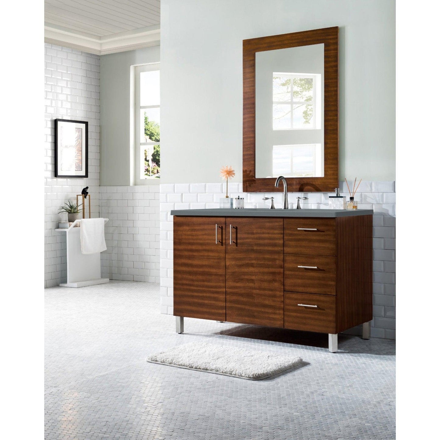 James Martin Metropolitan 48" Single American Walnut Bathroom Vanity With 1" Cala Blue Quartz Top and Rectangular Ceramic Sink