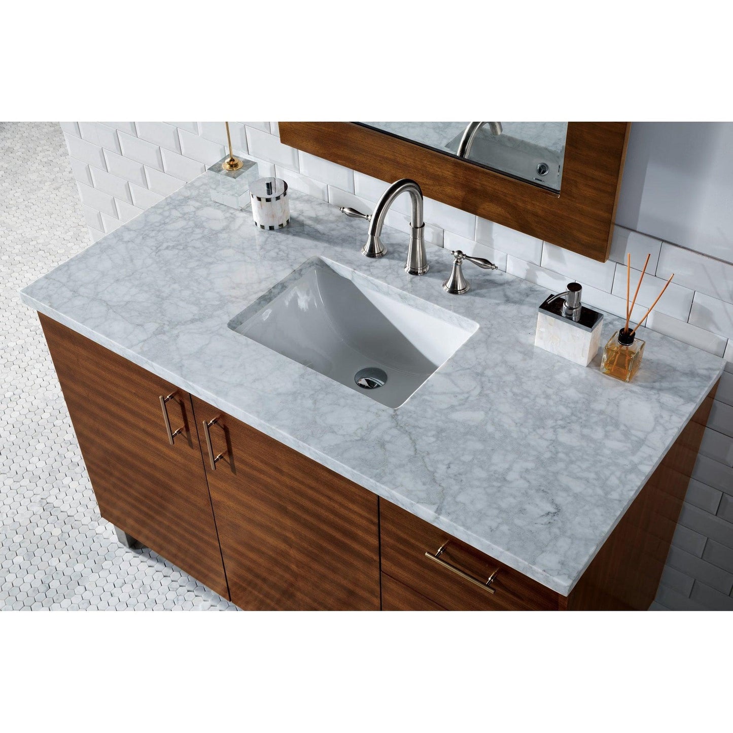 James Martin Metropolitan 48" Single American Walnut Bathroom Vanity With 1" Carrara Marble Top and Rectangular Ceramic Sink