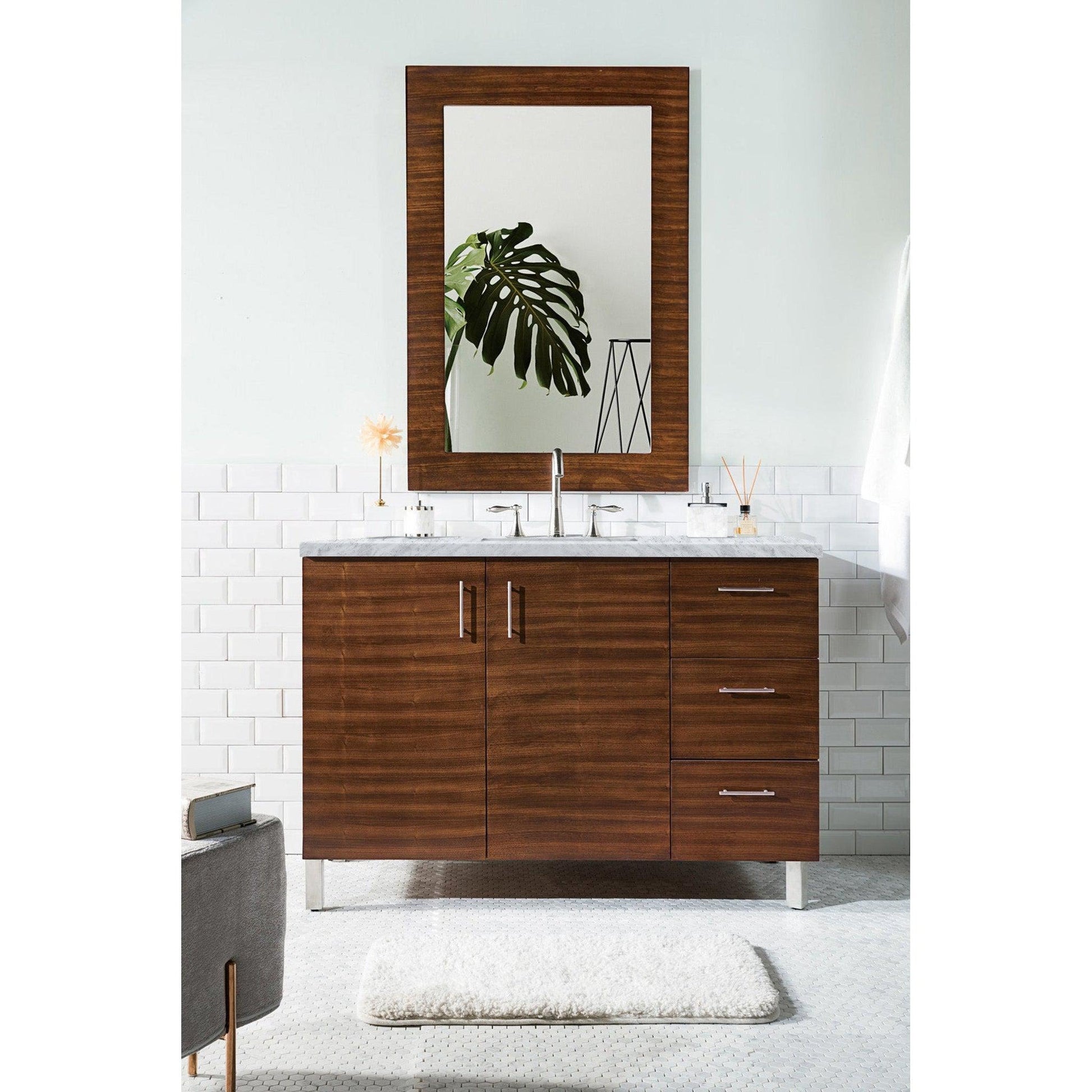 James Martin Metropolitan 48" Single American Walnut Bathroom Vanity With 1" Carrara Marble Top and Rectangular Ceramic Sink