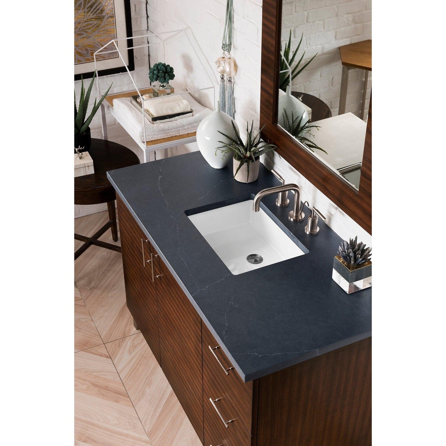 James Martin Metropolitan 48" Single American Walnut Bathroom Vanity With 1" Charcoal Soapstone Quartz Top and Rectangular Ceramic Sink