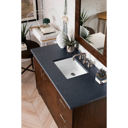 James Martin Metropolitan 48" Single American Walnut Bathroom Vanity With 1" Charcoal Soapstone Quartz Top and Rectangular Ceramic Sink