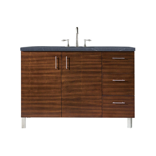 James Martin Metropolitan 48" Single American Walnut Bathroom Vanity With 1" Charcoal Soapstone Quartz Top and Rectangular Ceramic Sink