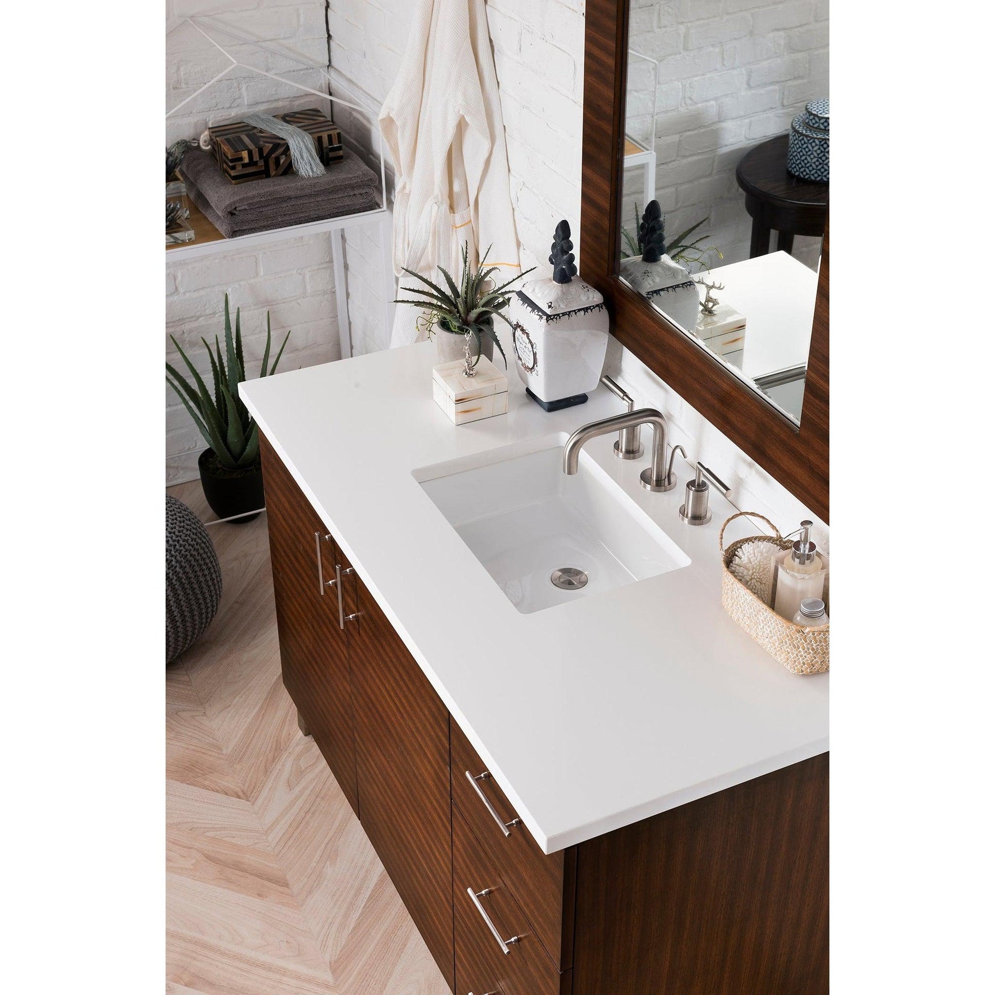 James Martin Metropolitan 48" Single American Walnut Bathroom Vanity With 1" Classic White Quartz Top and Rectangular Ceramic Sink