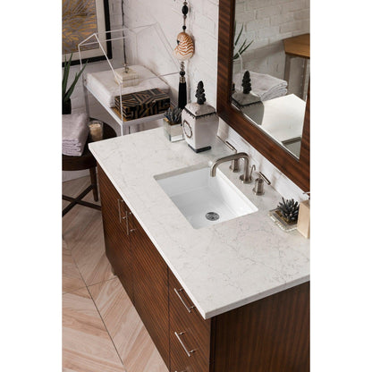 James Martin Metropolitan 48" Single American Walnut Bathroom Vanity With 1" Eternal Jasmine Pearl Quartz Top and Rectangular Ceramic Sink