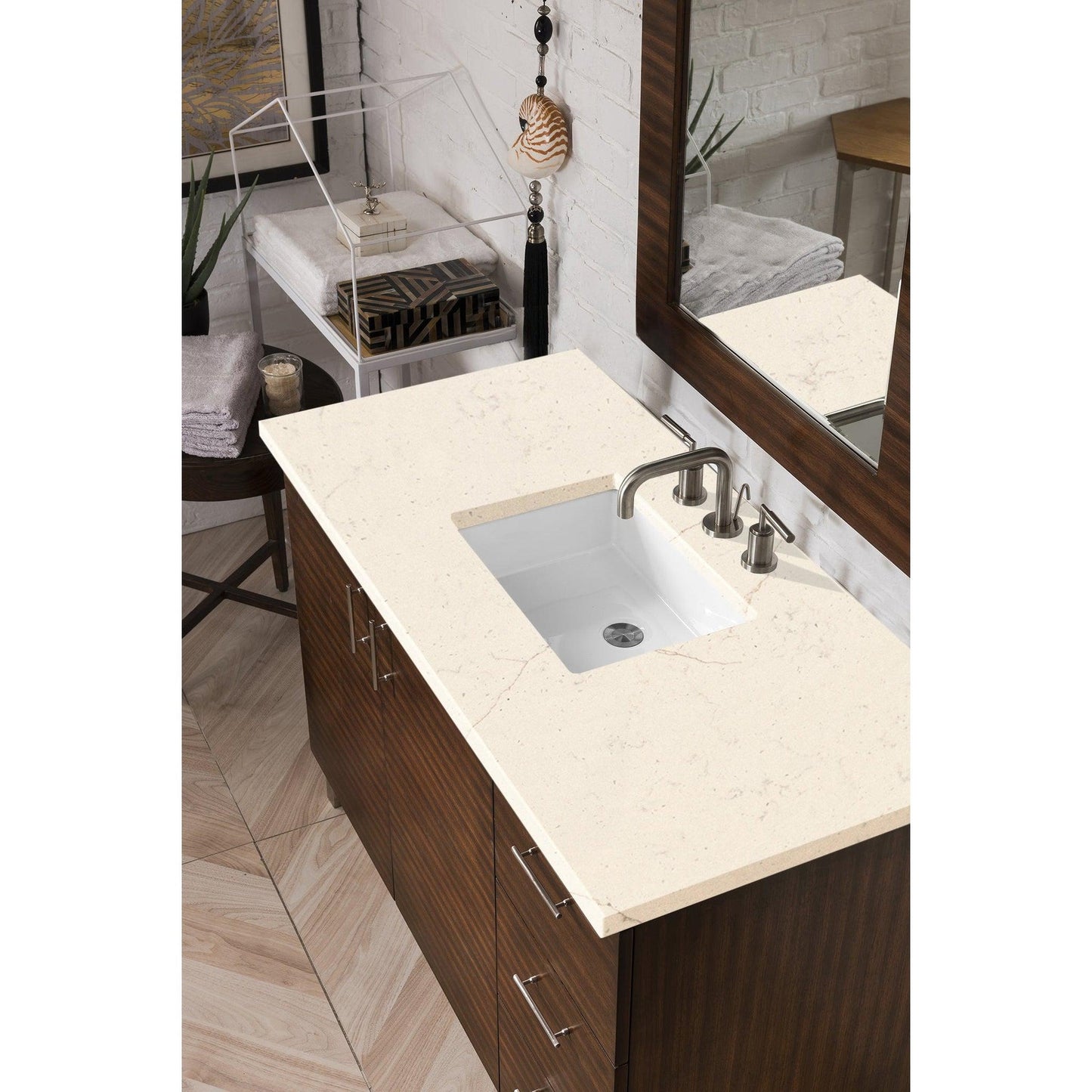 James Martin Metropolitan 48" Single American Walnut Bathroom Vanity With 1" Eternal Marfil Quartz Top and Rectangular Ceramic Sink