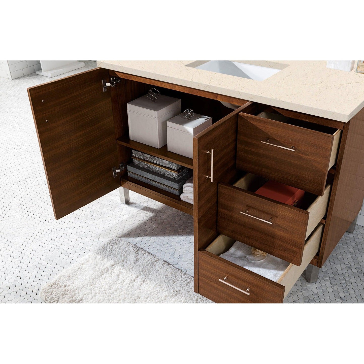 James Martin Metropolitan 48" Single American Walnut Bathroom Vanity With 1" Eternal Marfil Quartz Top and Rectangular Ceramic Sink