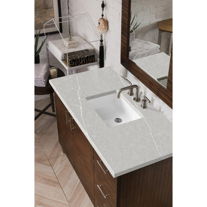 James Martin Metropolitan 48" Single American Walnut Bathroom Vanity With 1" Eternal Serena Quartz Top and Rectangular Ceramic Sink