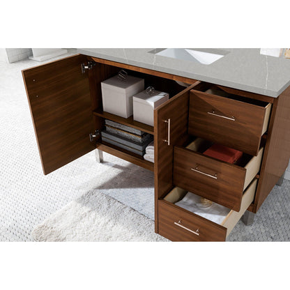 James Martin Metropolitan 48" Single American Walnut Bathroom Vanity With 1" Eternal Serena Quartz Top and Rectangular Ceramic Sink