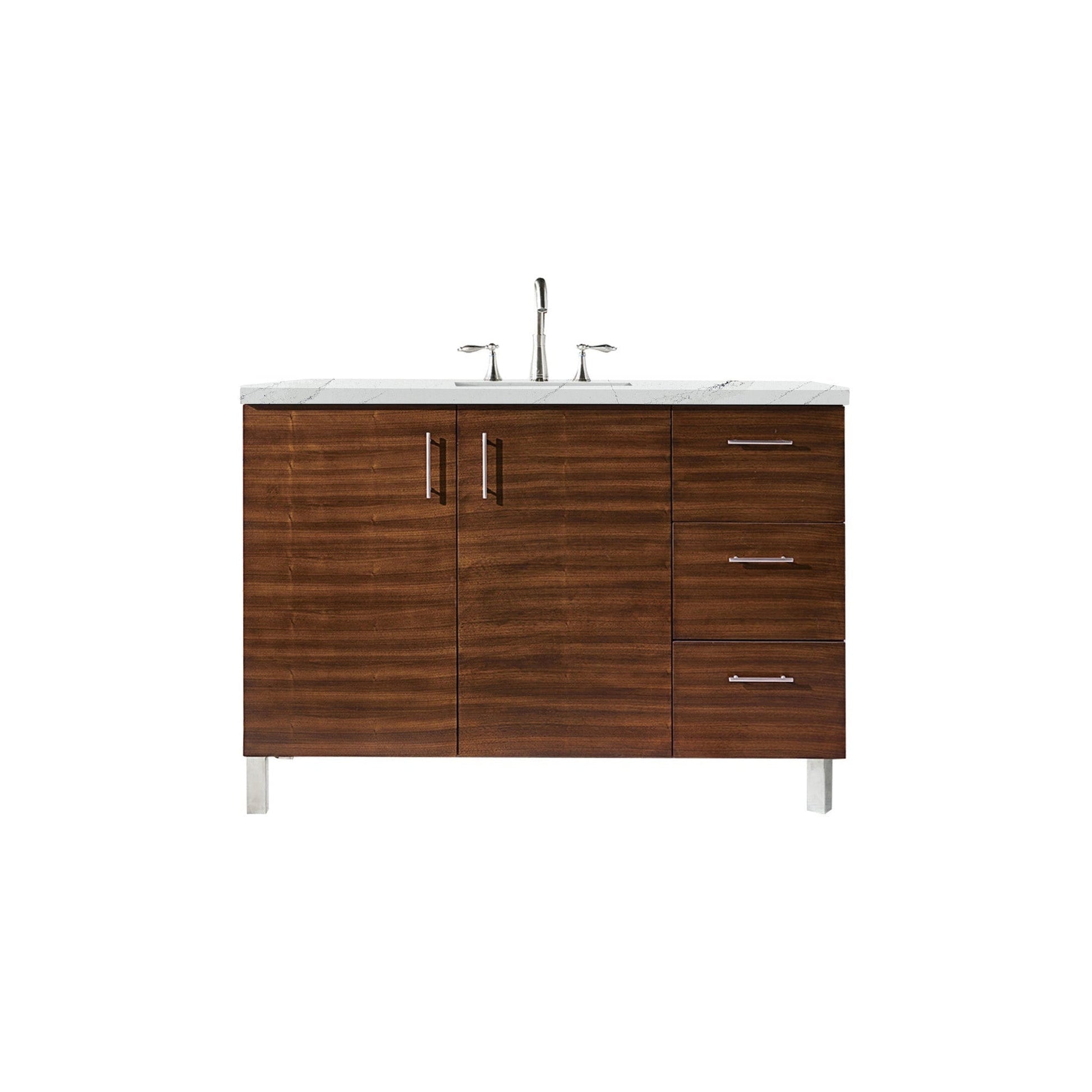 James Martin Metropolitan 48" Single American Walnut Bathroom Vanity With 1" Ethereal Noctis Quartz Top and Rectangular Ceramic Sink