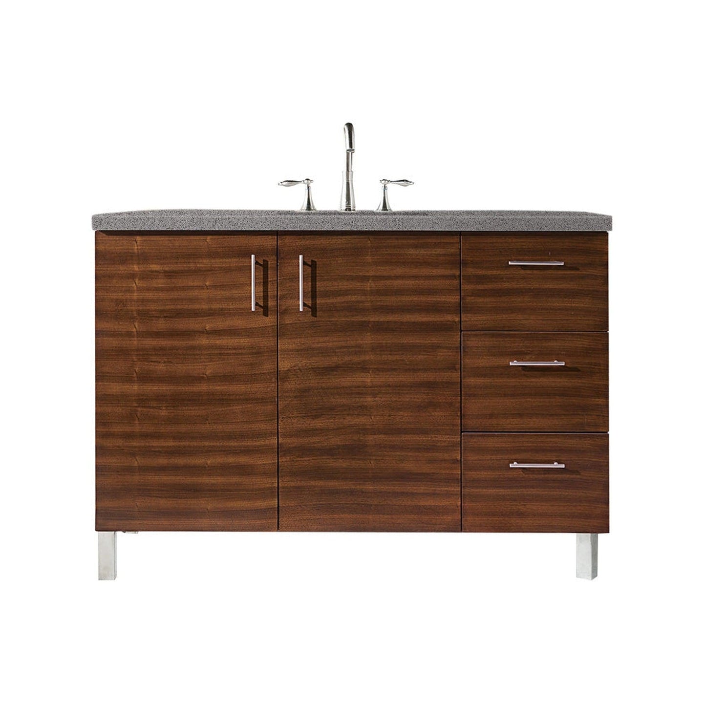 James Martin Metropolitan 48" Single American Walnut Bathroom Vanity With 1" Gray Expo Quartz Top and Rectangular Ceramic Sink