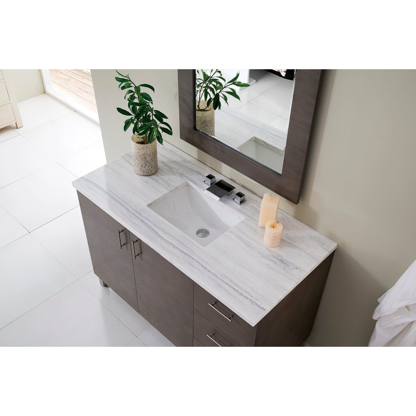 James Martin Metropolitan 48" Single Silver Oak Bathroom Vanity With 1" Arctic Fall Solid Surface Top and Rectangular Ceramic Sink
