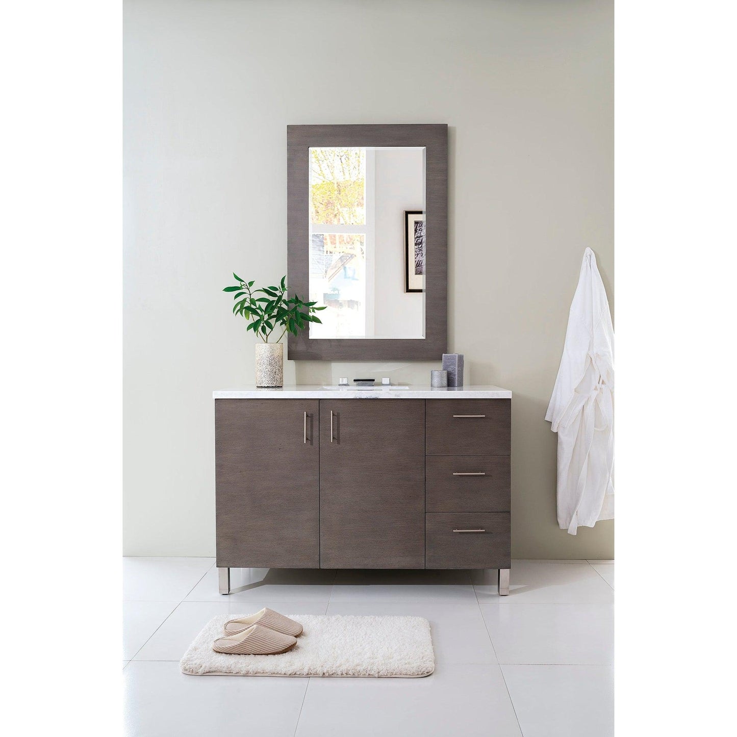James Martin Metropolitan 48" Single Silver Oak Bathroom Vanity With 1" Arctic Fall Solid Surface Top and Rectangular Ceramic Sink