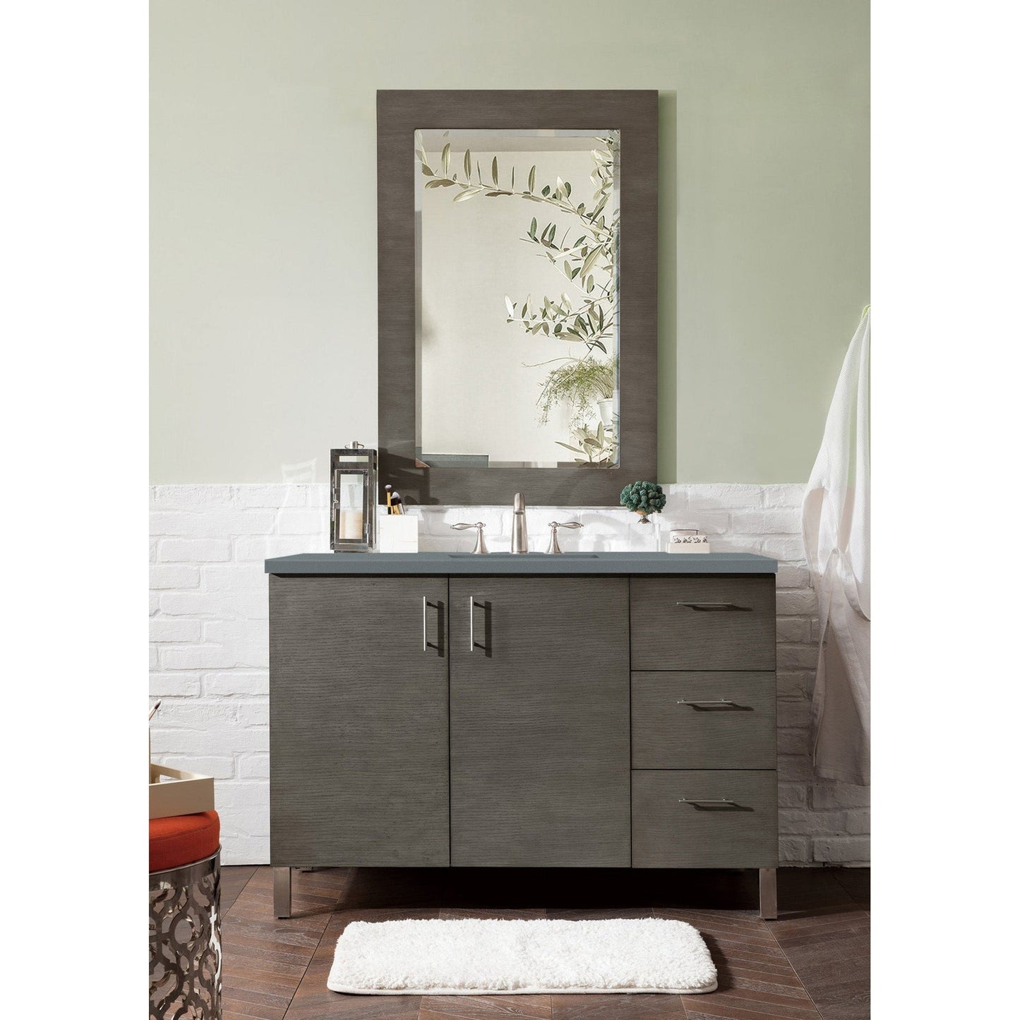 James Martin Metropolitan 48" Single Silver Oak Bathroom Vanity With 1" Cala Blue Quartz Top and Rectangular Ceramic Sink