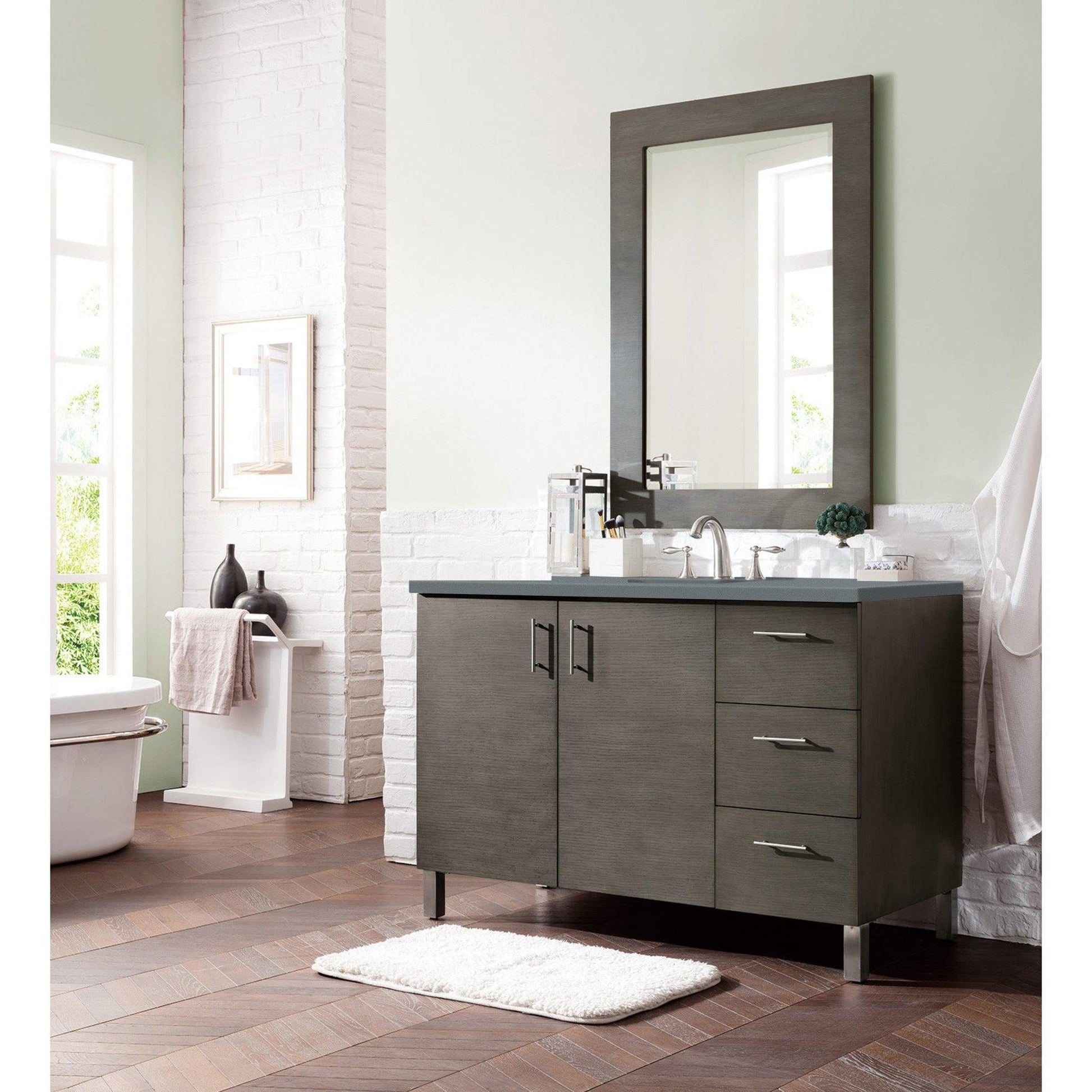 James Martin Metropolitan 48" Single Silver Oak Bathroom Vanity With 1" Cala Blue Quartz Top and Rectangular Ceramic Sink