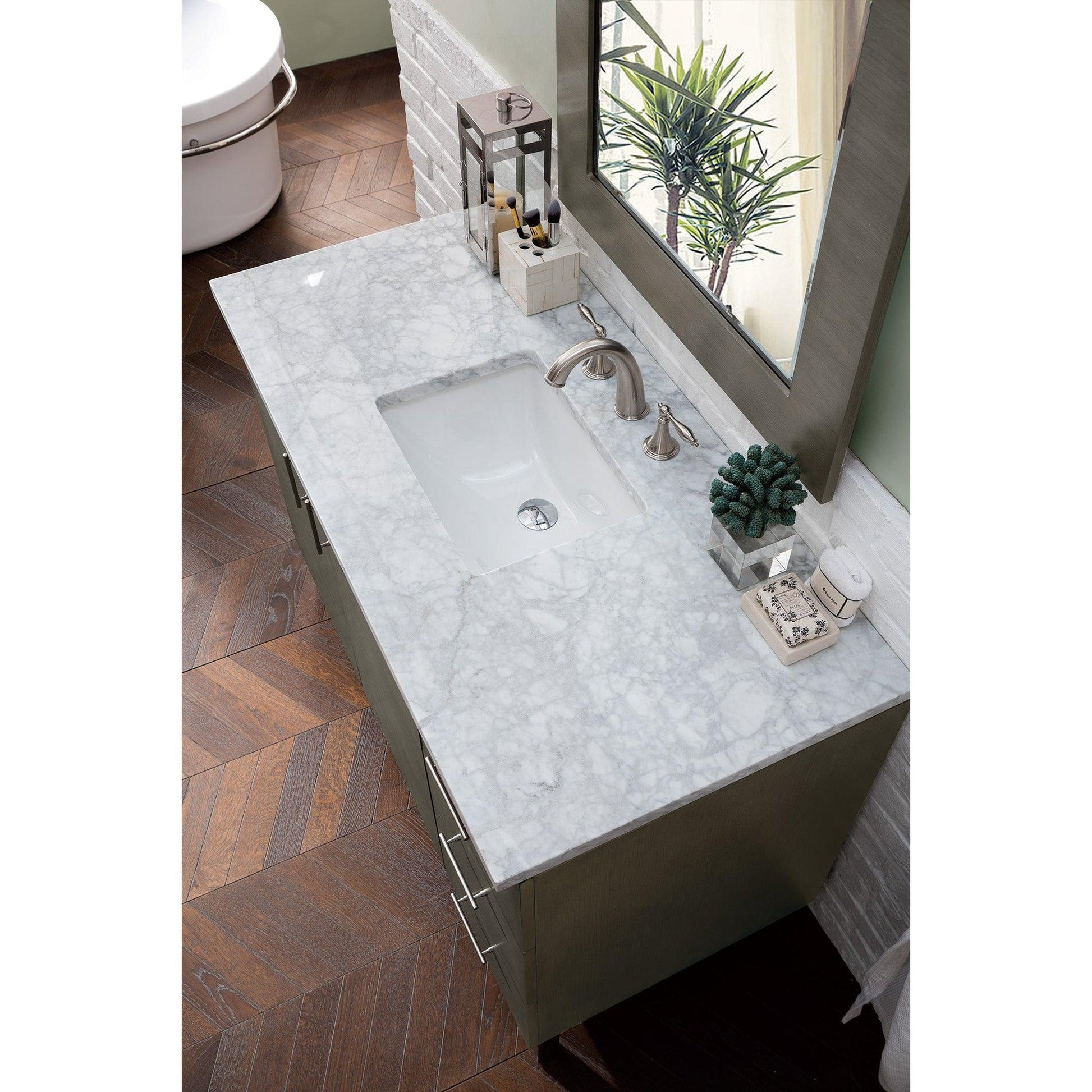 James Martin Metropolitan 48" Single Silver Oak Bathroom Vanity With 1" Carrara Marble Top and Rectangular Ceramic Sink