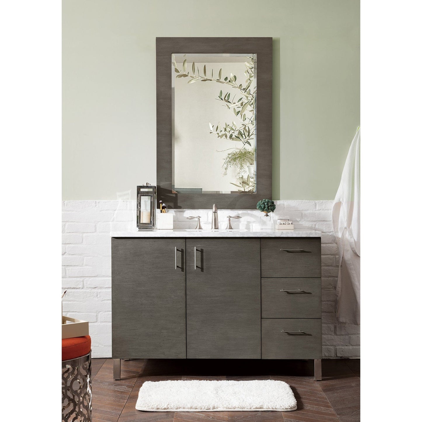 James Martin Metropolitan 48" Single Silver Oak Bathroom Vanity With 1" Carrara Marble Top and Rectangular Ceramic Sink