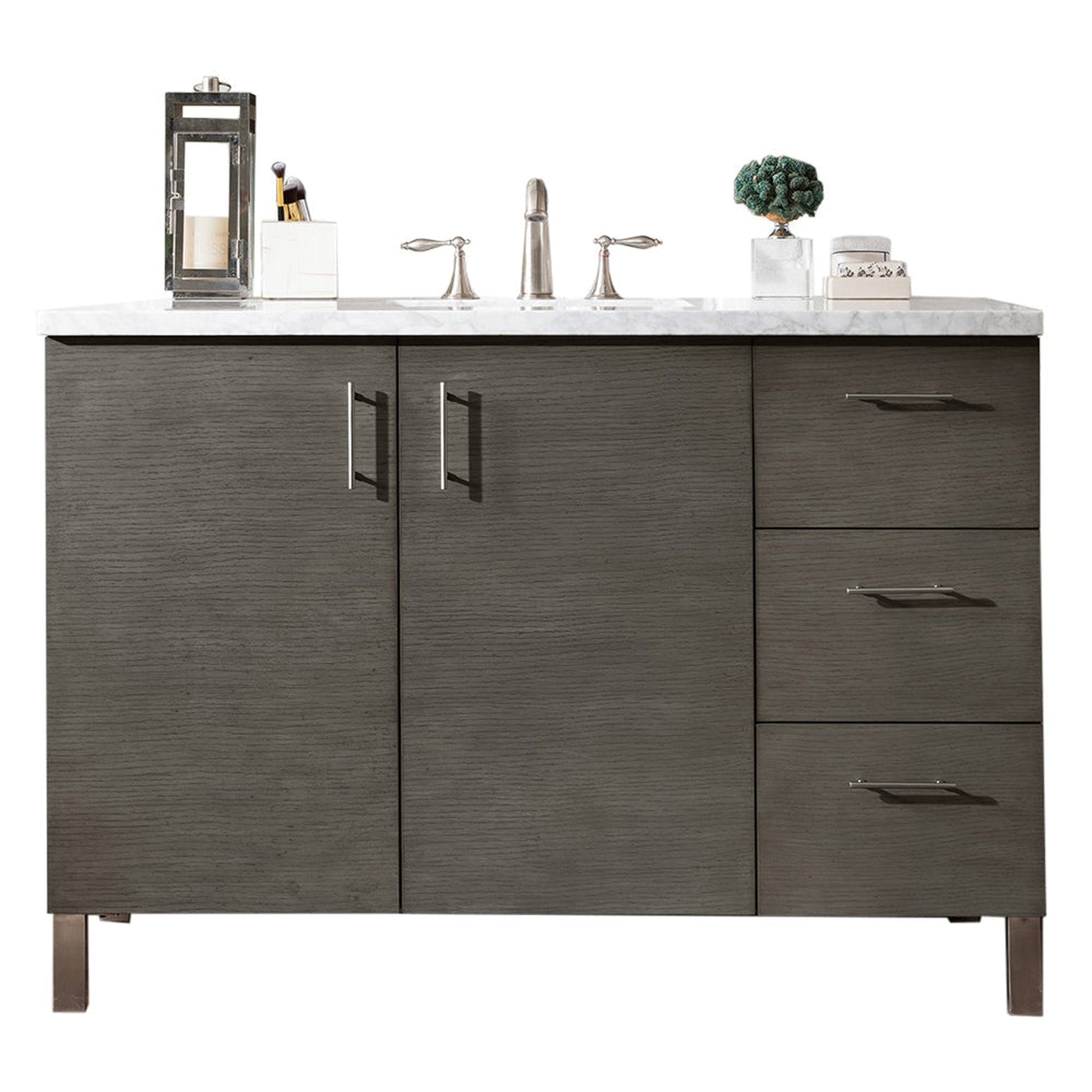 James Martin Metropolitan 48" Single Silver Oak Bathroom Vanity With 1" Carrara Marble Top and Rectangular Ceramic Sink