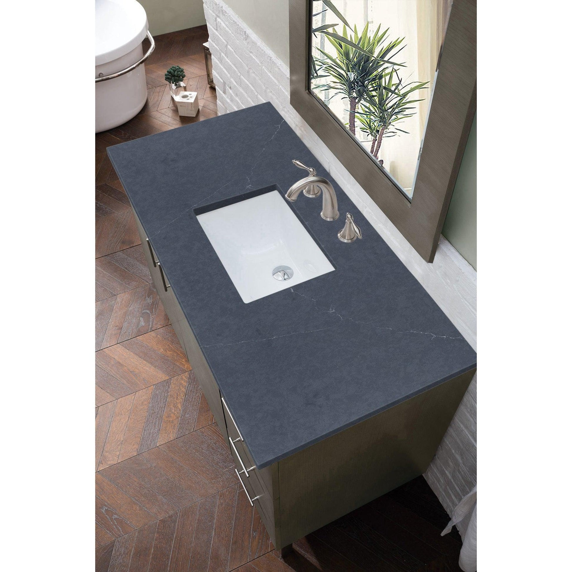 James Martin Metropolitan 48" Single Silver Oak Bathroom Vanity With 1" Charcoal Soapstone Quartz Top and Rectangular Ceramic Sink