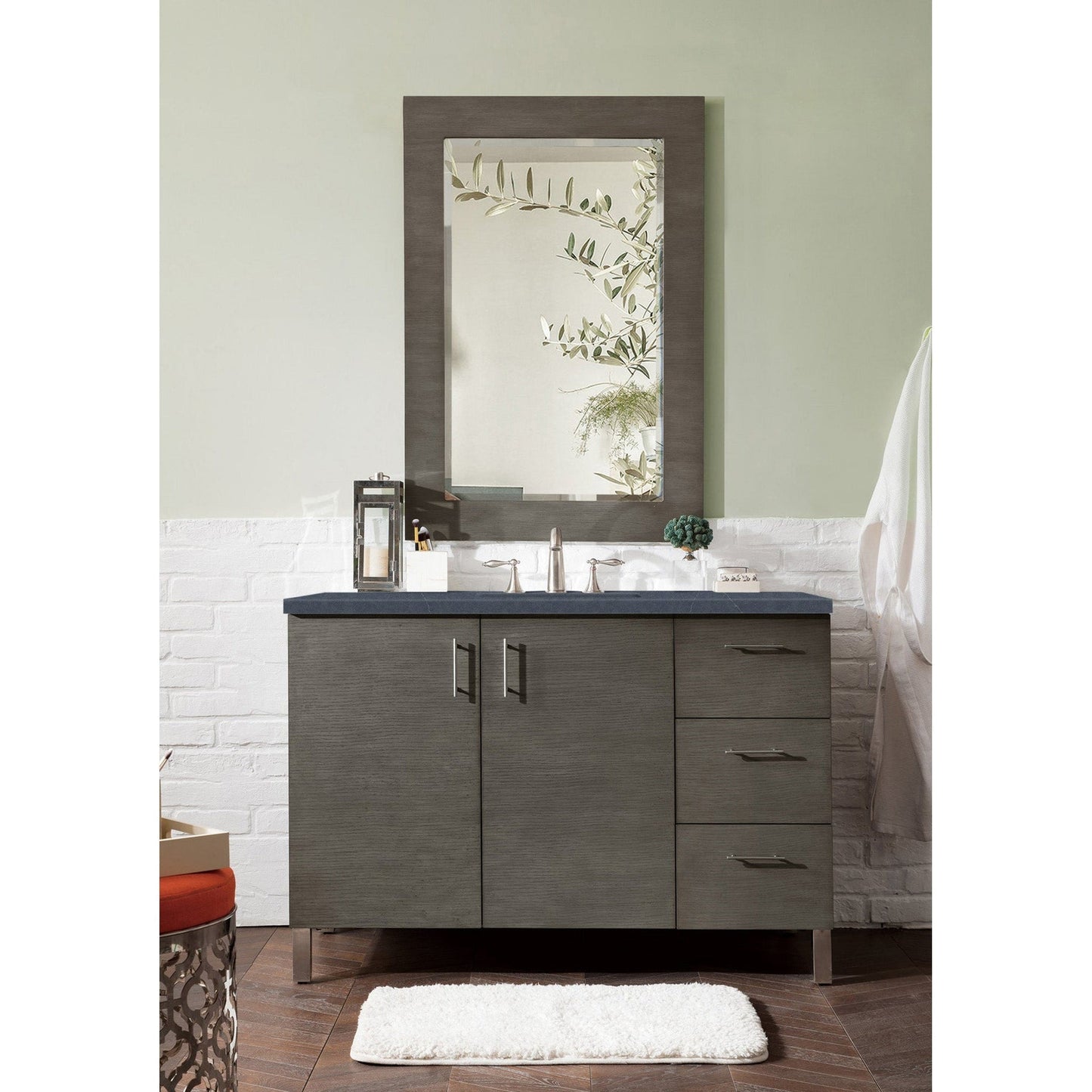 James Martin Metropolitan 48" Single Silver Oak Bathroom Vanity With 1" Charcoal Soapstone Quartz Top and Rectangular Ceramic Sink