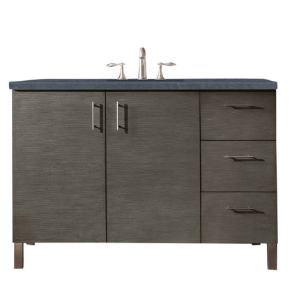 James Martin Metropolitan 48" Single Silver Oak Bathroom Vanity With 1" Charcoal Soapstone Quartz Top and Rectangular Ceramic Sink