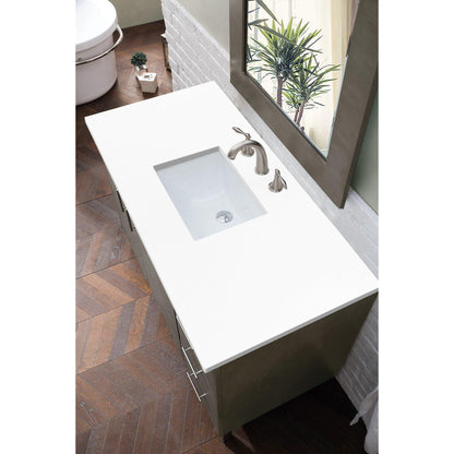 James Martin Metropolitan 48" Single Silver Oak Bathroom Vanity With 1" Classic White Quartz Top and Rectangular Ceramic Sink