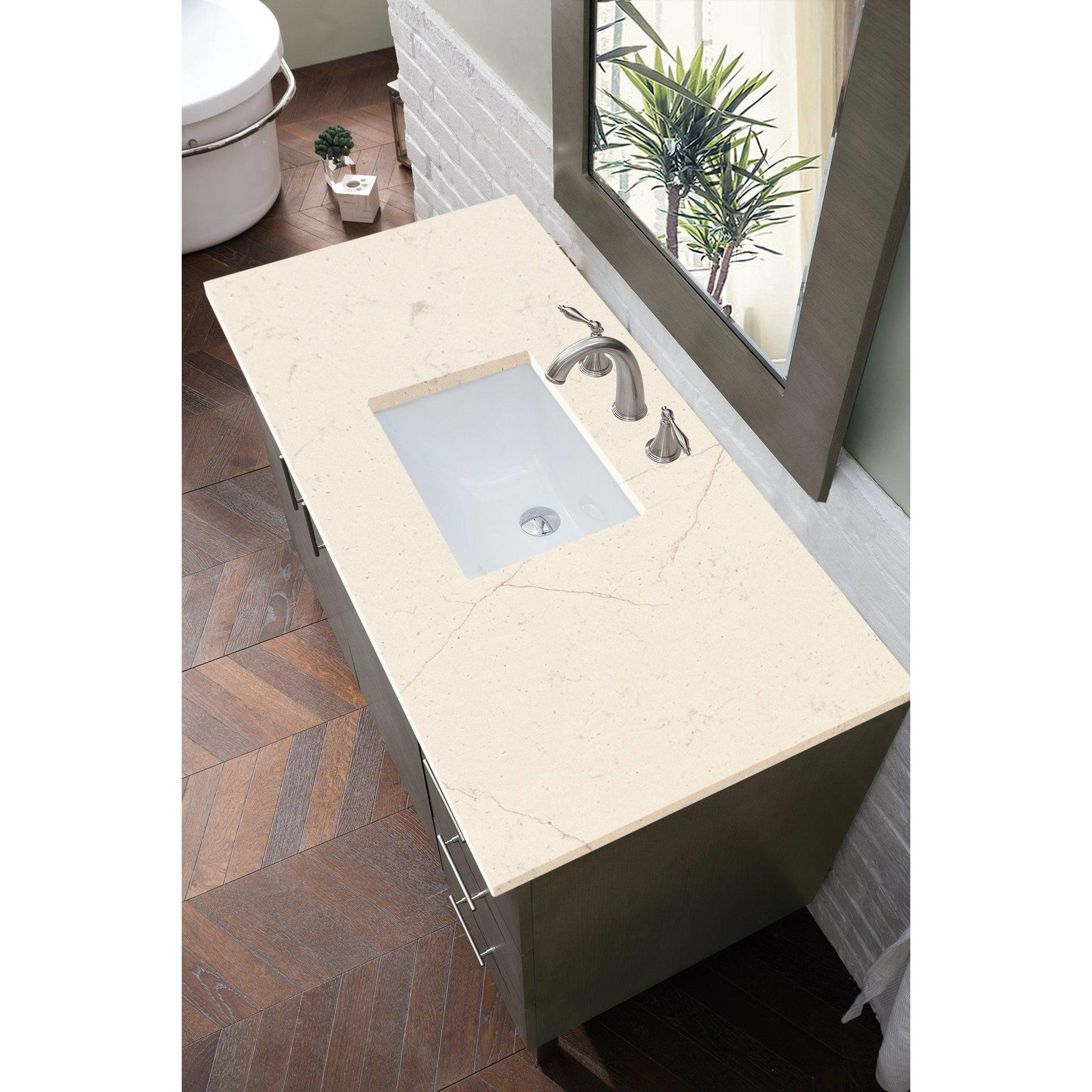 James Martin Metropolitan 48" Single Silver Oak Bathroom Vanity With 1" Eternal Marfil Quartz Top and Rectangular Ceramic Sink