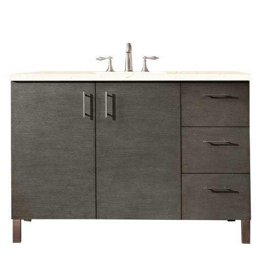 James Martin Metropolitan 48" Single Silver Oak Bathroom Vanity With 1" Eternal Marfil Quartz Top and Rectangular Ceramic Sink