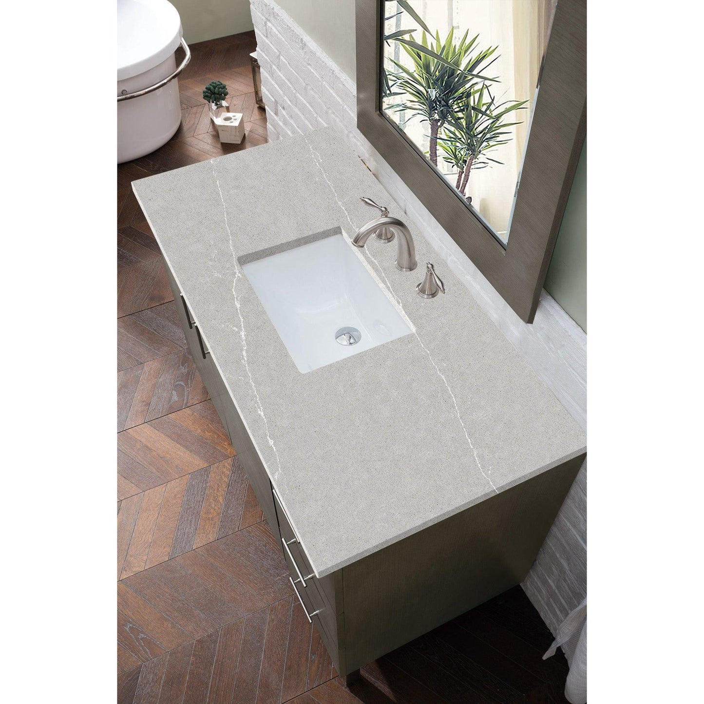 James Martin Metropolitan 48" Single Silver Oak Bathroom Vanity With 1" Eternal Serena Quartz Top and Rectangular Ceramic Sink