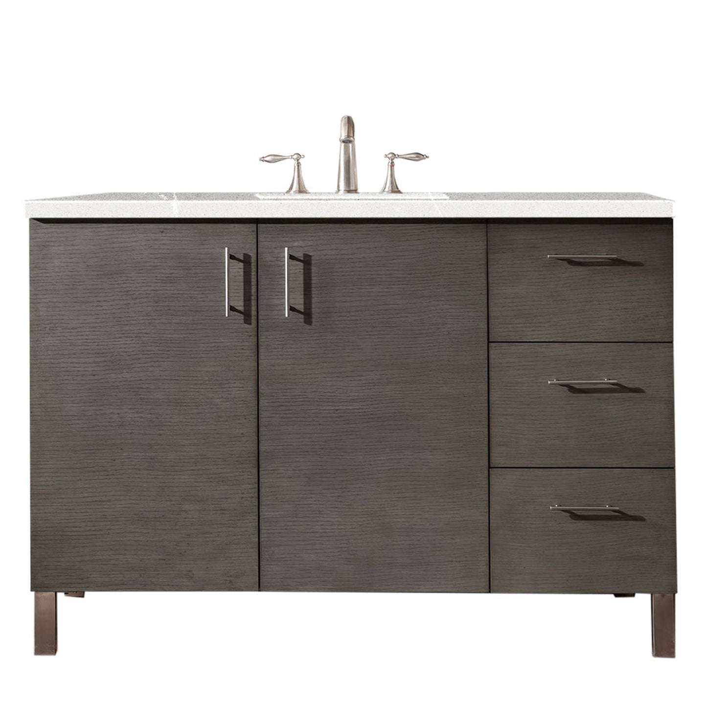 James Martin Metropolitan 48" Single Silver Oak Bathroom Vanity With 1" Eternal Serena Quartz Top and Rectangular Ceramic Sink