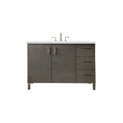 James Martin Metropolitan 48" Single Silver Oak Bathroom Vanity With 1" Ethereal Noctis Quartz Top and Rectangular Ceramic Sink